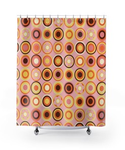 Retro Circles Mid Century Modern Shower Curtain for Vintage Bathroom