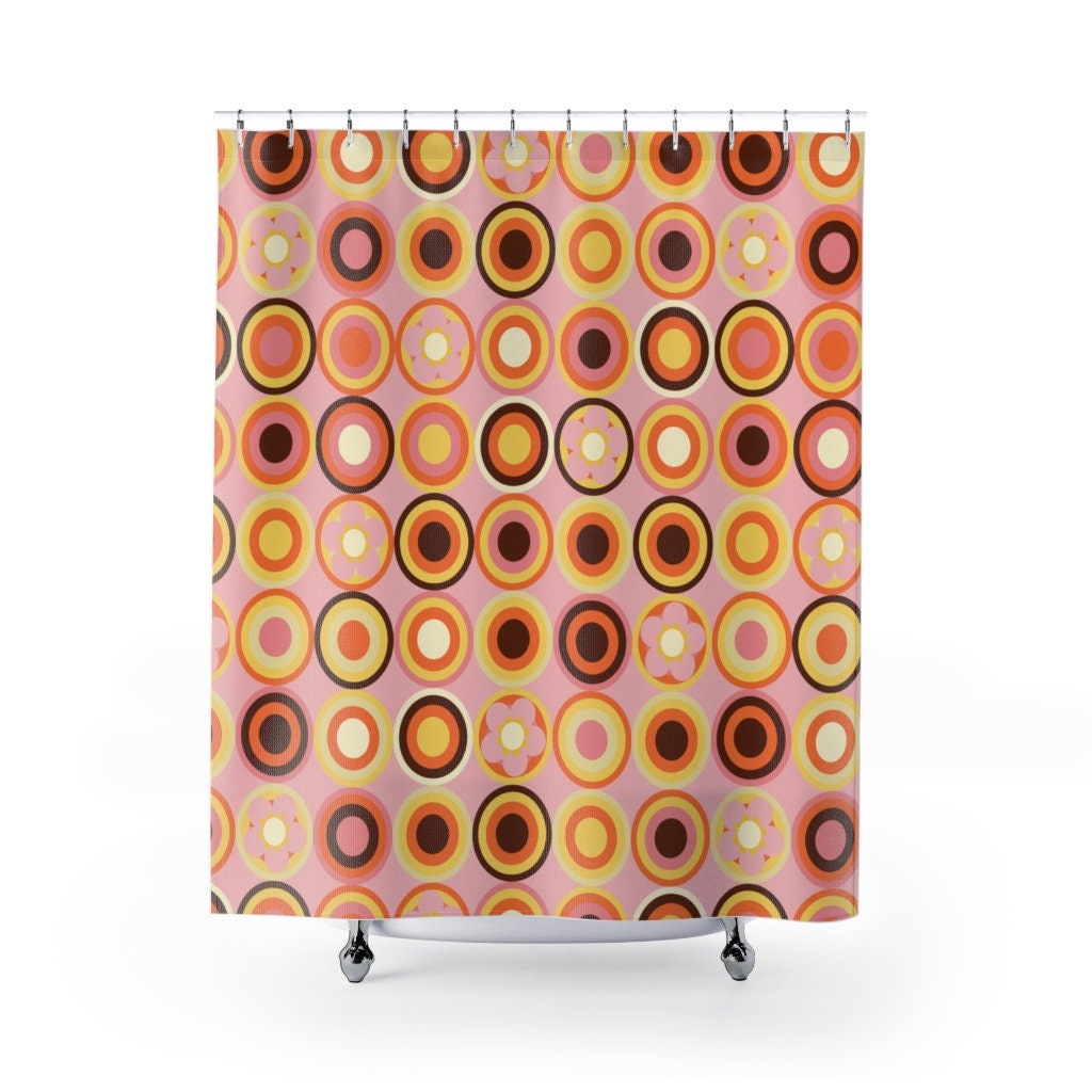 Retro Circles Mid Century Modern Shower Curtain for Vintage Bathroom