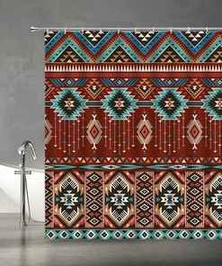 Retro Color Aztec Geometric Tribal Shower Curtain for Boho Bathroom