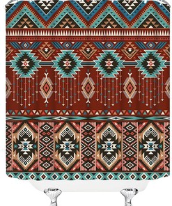 Retro Color Aztec Geometric Tribal Shower Curtain for Boho Bathroom