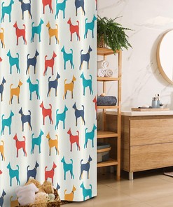 Retro Colorful Illustration Of Pet Contours Print Shower Curtain - Dog Stall Fabric Bathroom Decors
