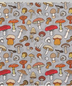 Retro Colorful Mushrooms Shower Curtain, Fashionable Bath Curtain 