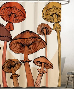 Retro Cute Mushroom Nature Plant Mid Century Shower Curtain