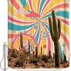 Retro Desert Middle Century Sun Clouds Fowers Shower Curtain - Waterproof Bath Curtain For Rainbow Desert Bathroom Decor