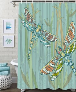Retro Dragonfly Floral Sketch Shower Curtain For Bathroom Decor
