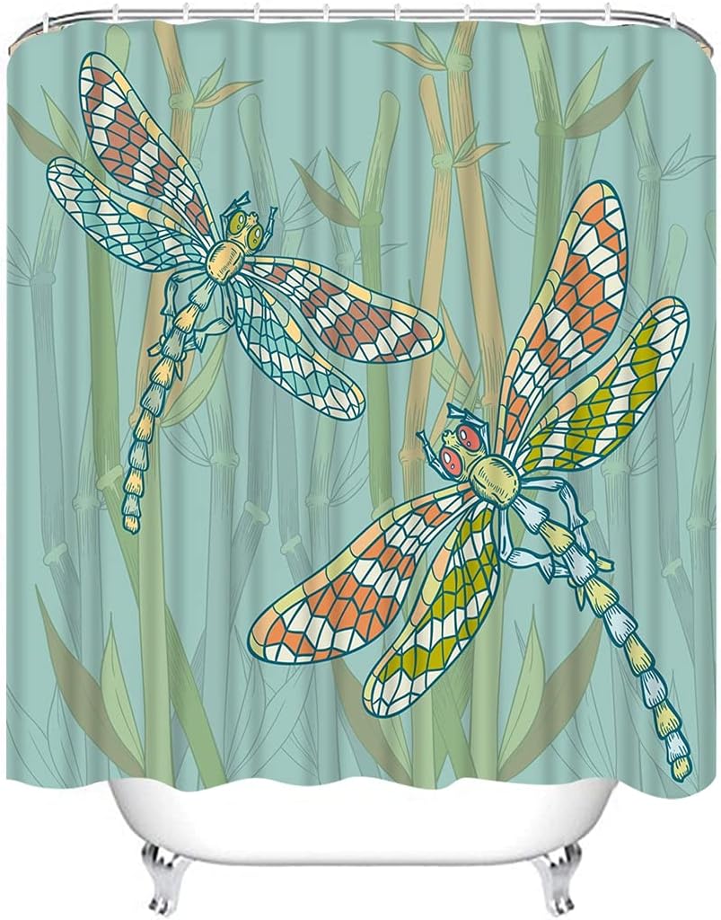 Retro Dragonfly Floral Sketch Shower Curtain For Bathroom Decor - Image 2