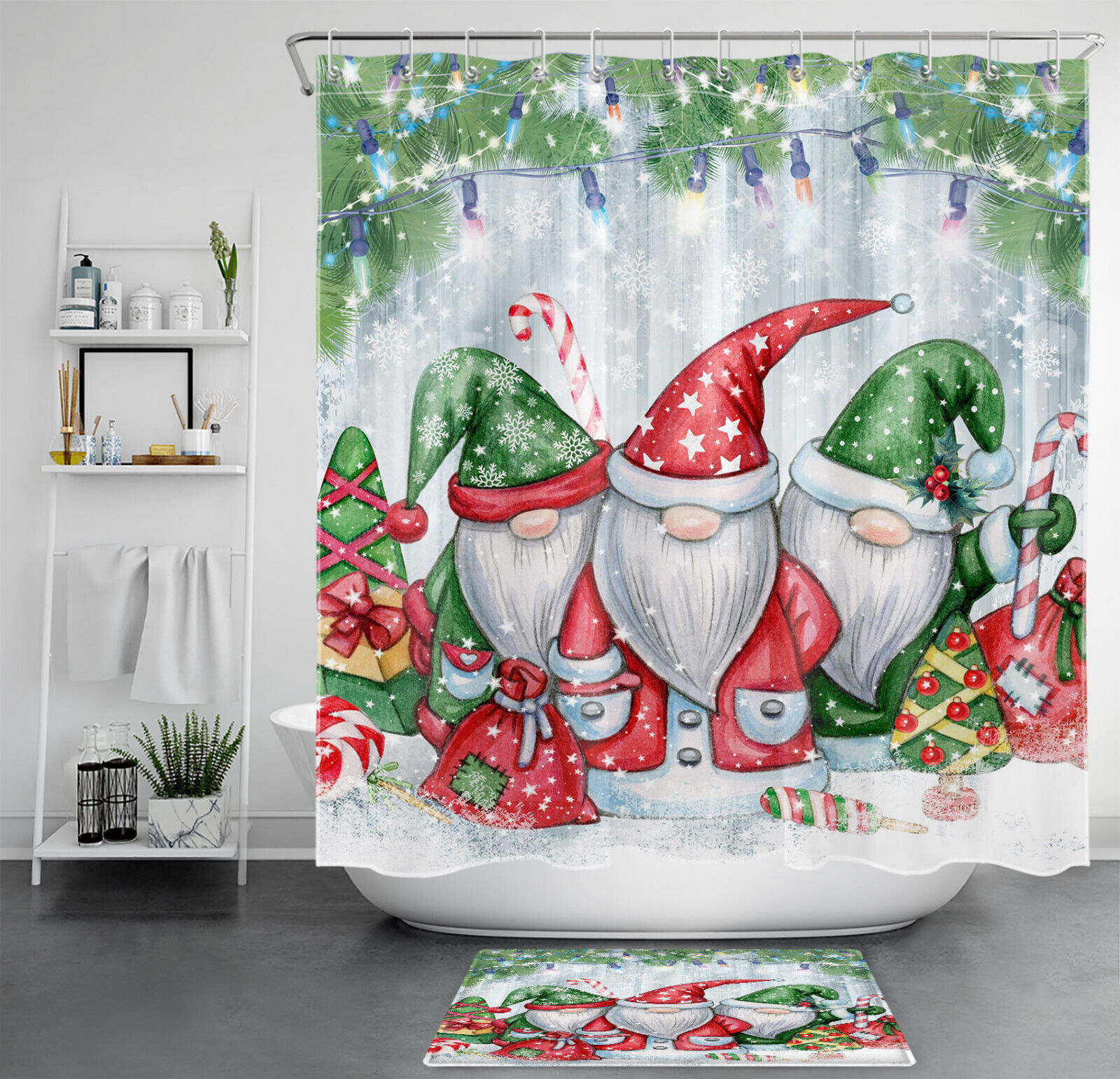 Retro Drawing Pattern Shower Curtain in Fabric for Bathroom Decors