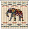 Retro Elephant Mandala Flower Animal Print Boho Style Aztec Southwest Ethnic Geometric Fabric Shower Curtain