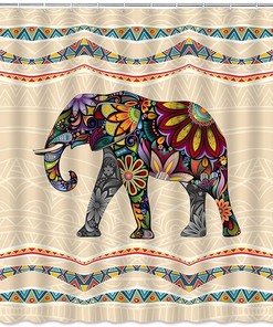 Retro Elephant Mandala Flower Animal Print Boho Style Aztec Southwest Ethnic Geometric Fabric Shower Curtain