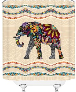 Retro Elephant Mandala Flower Animal Print Boho Style Aztec Southwest Ethnic Geometric Fabric Shower Curtain