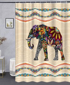 Retro Elephant Mandala Flower Animal Print Boho Style Aztec Southwest Ethnic Geometric Fabric Shower Curtain