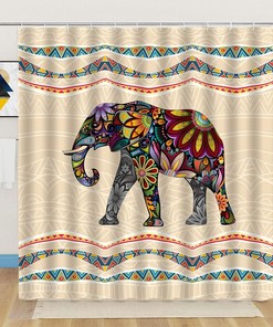 Retro Elephant Mandala Flower Animal Print Boho Style Aztec Southwest Ethnic Geometric Fabric Shower Curtain