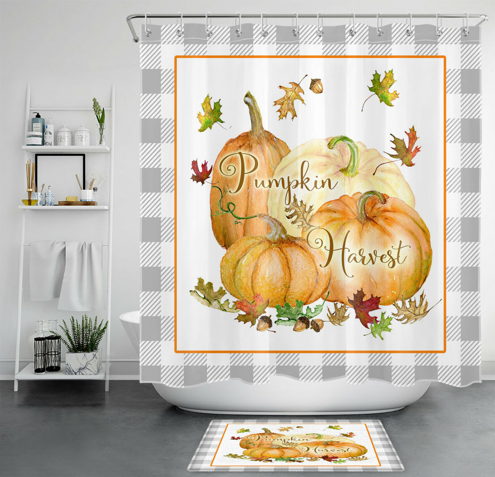 Retro Farmhouse Autumn Pumpkin Harvest Shower Curtain For Bathroom Accessories