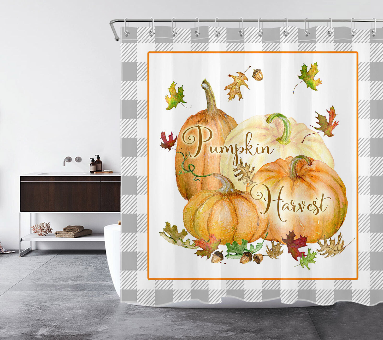 Retro Farmhouse Autumn Pumpkin Harvest Shower Curtain For Bathroom Accessories - Image 2