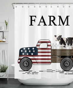 Retro Farmhouse Truck Cattle Shower Curtain Bathroom Decor