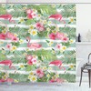 Retro Flamingo Hawaiian Leaves Flowers Stripe Shower Curtain For A Vintage Bathroom