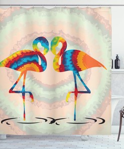Retro Flamingo Illustration Shower Curtain | Funky Valentine Design for Bathroom