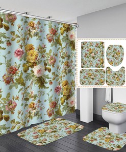 Retro Floral Boho Botanical Shower Curtain with Blush Pink Color 