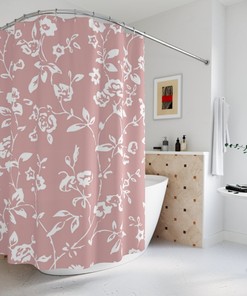 Retro Floral Boho Millefleurs Shower Curtain With Custom Print Wild Roses For Pink Boho Style Bathroom Decor