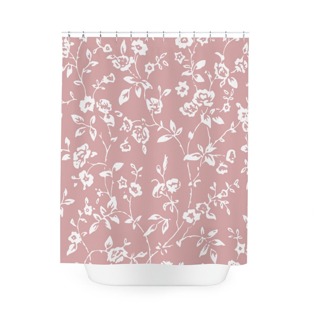 Retro Floral Boho Millefleurs Shower Curtain With Custom Print Wild Roses For Pink Boho Style Bathroom Decor - Image 2