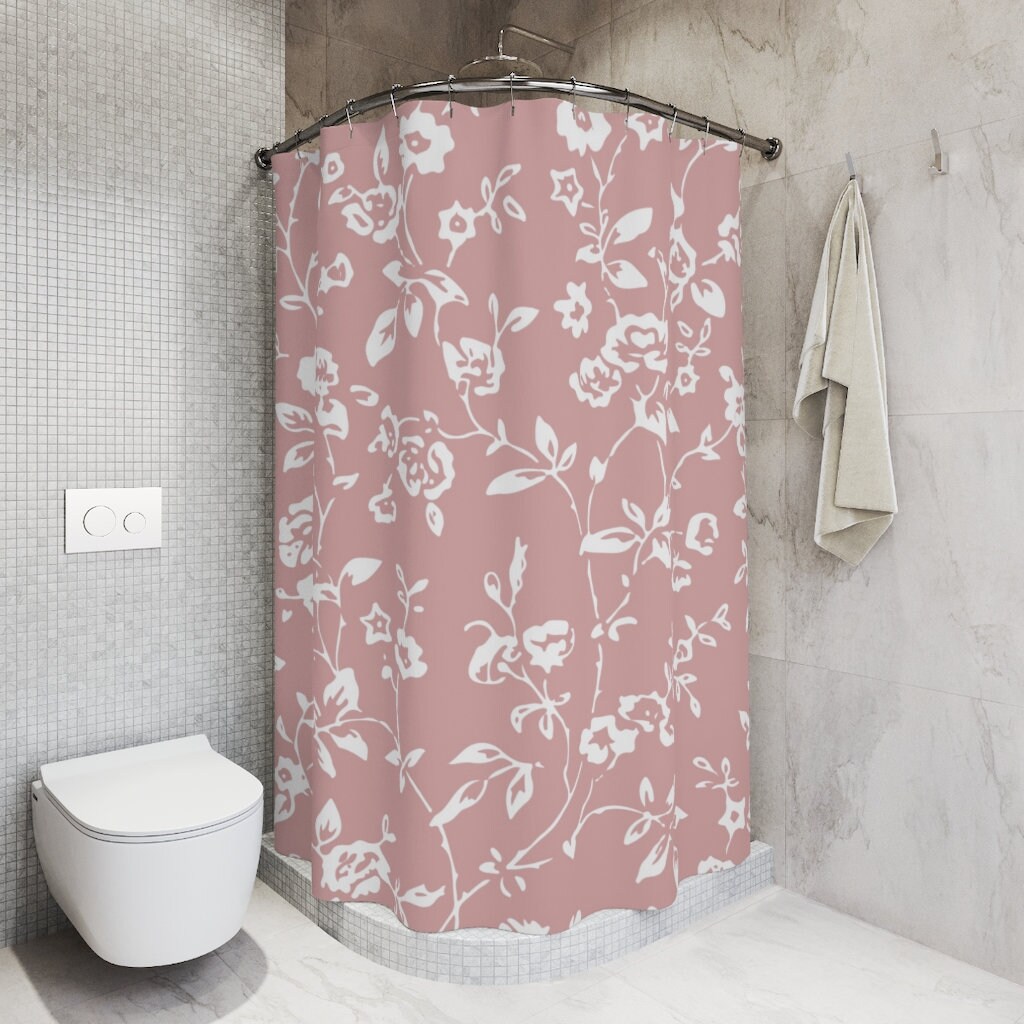 Retro Floral Boho Millefleurs Shower Curtain With Custom Print Wild Roses For Pink Boho Style Bathroom Decor - Image 3