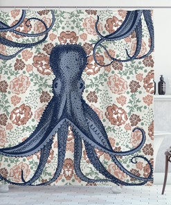 Retro Floral Octopus Shower Curtain for the Animal Lover.