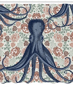 Retro Floral Octopus Shower Curtain for the Animal Lover.