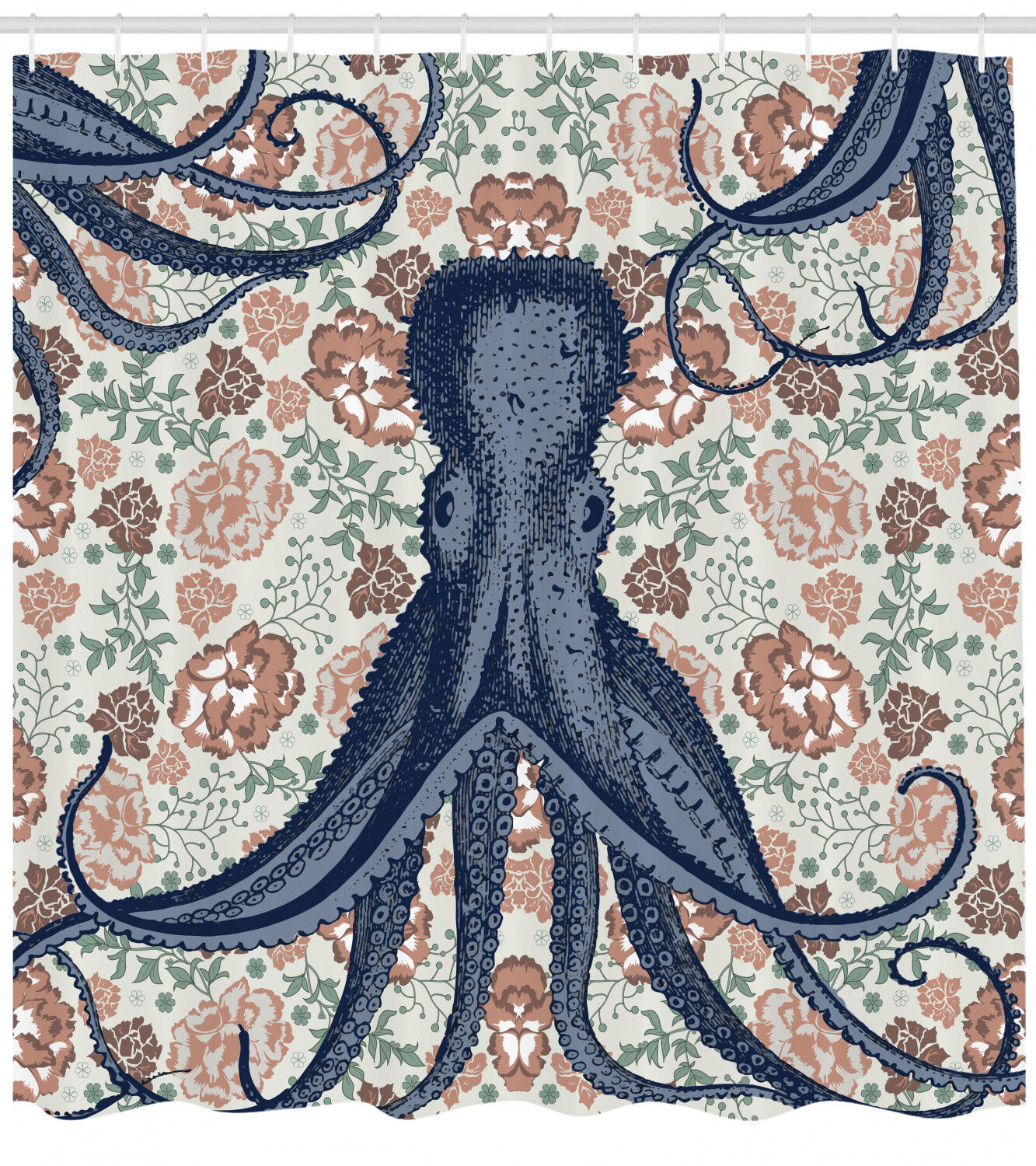 Retro Floral Octopus Shower Curtain for the Animal Lover.