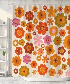 Retro Flowers Funky Hippie 1970 Boho Yellow Floral Decorations Bath Decor Shower Curtain