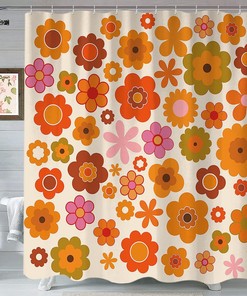Retro Flowers Funky Hippie 1970 Boho Yellow Floral Decorations Bath Decor Shower Curtain