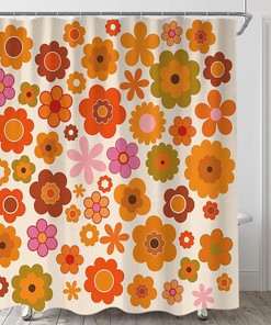 Retro Flowers Funky Hippie 1970 Boho Yellow Floral Decorations Bath Decor Shower Curtain