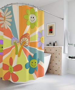 Retro Flowers Groovy Retro Flowers Custom Printed Shower Curtain
