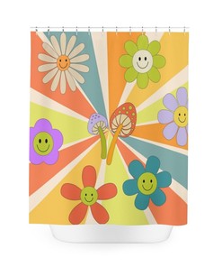 Retro Flowers Groovy Retro Flowers Custom Printed Shower Curtain