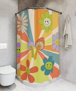 Retro Flowers Groovy Retro Flowers Custom Printed Shower Curtain