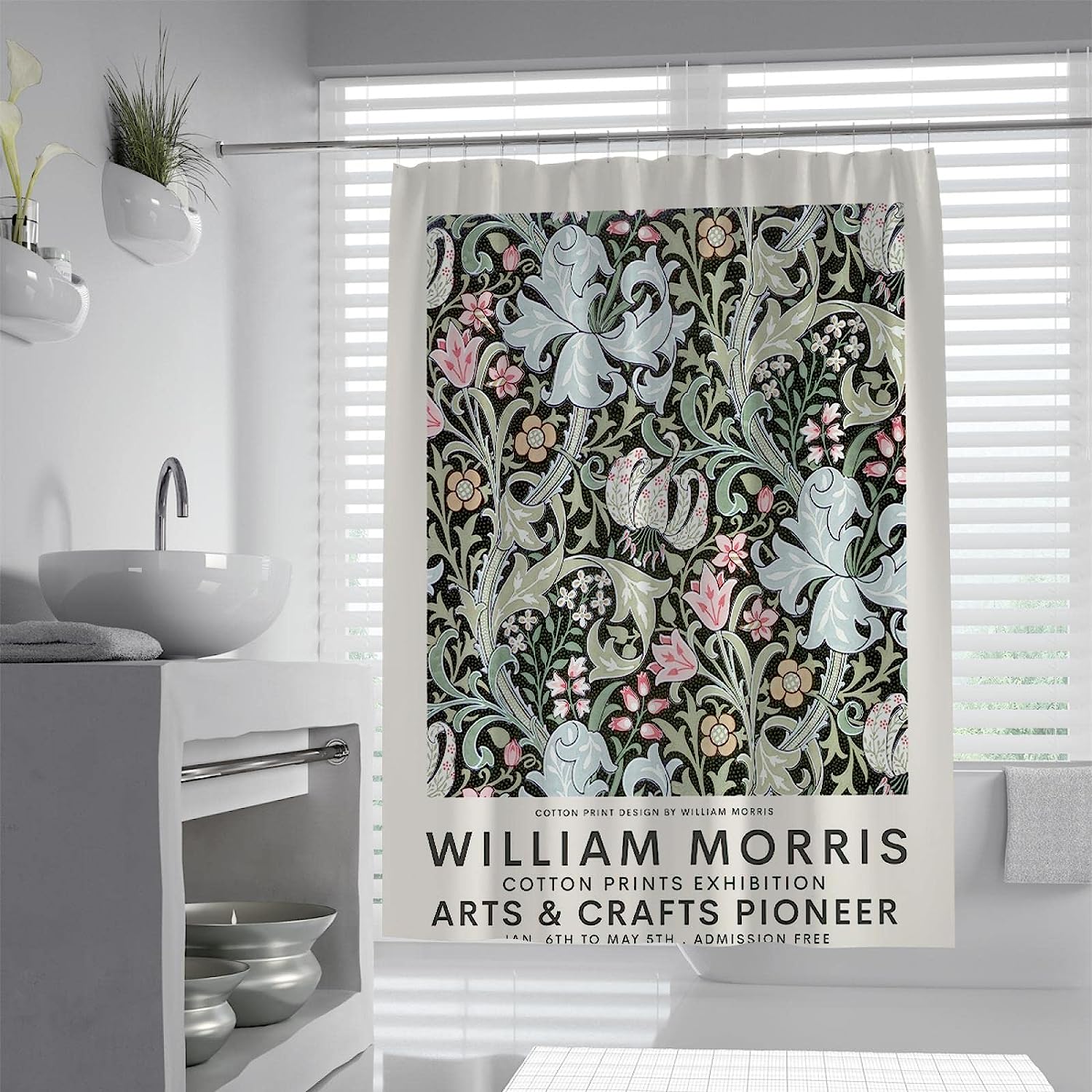 Retro Flowers William Morris Shower Curtain for Vintage Bathroom
