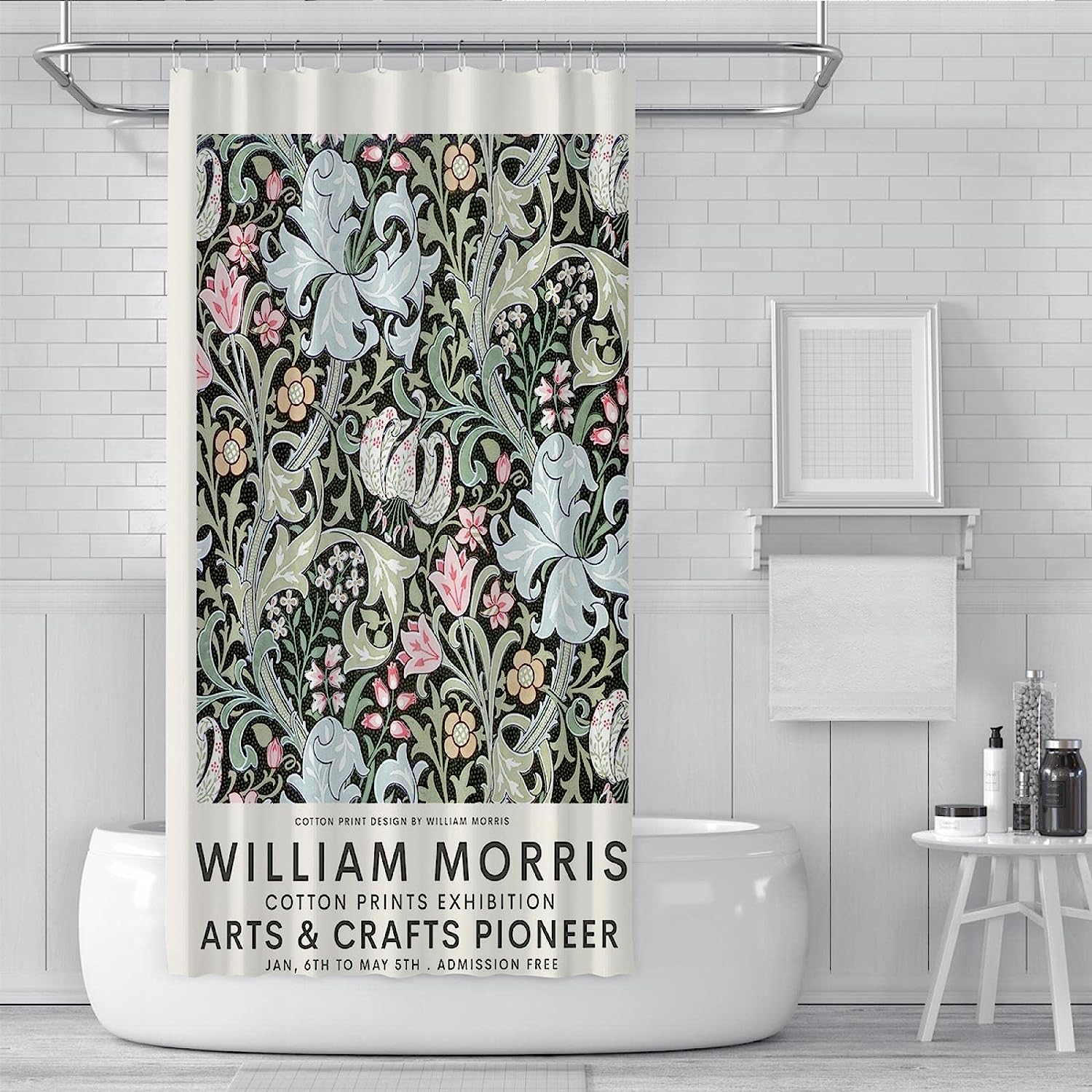 Retro Flowers William Morris Shower Curtain for Vintage Bathroom