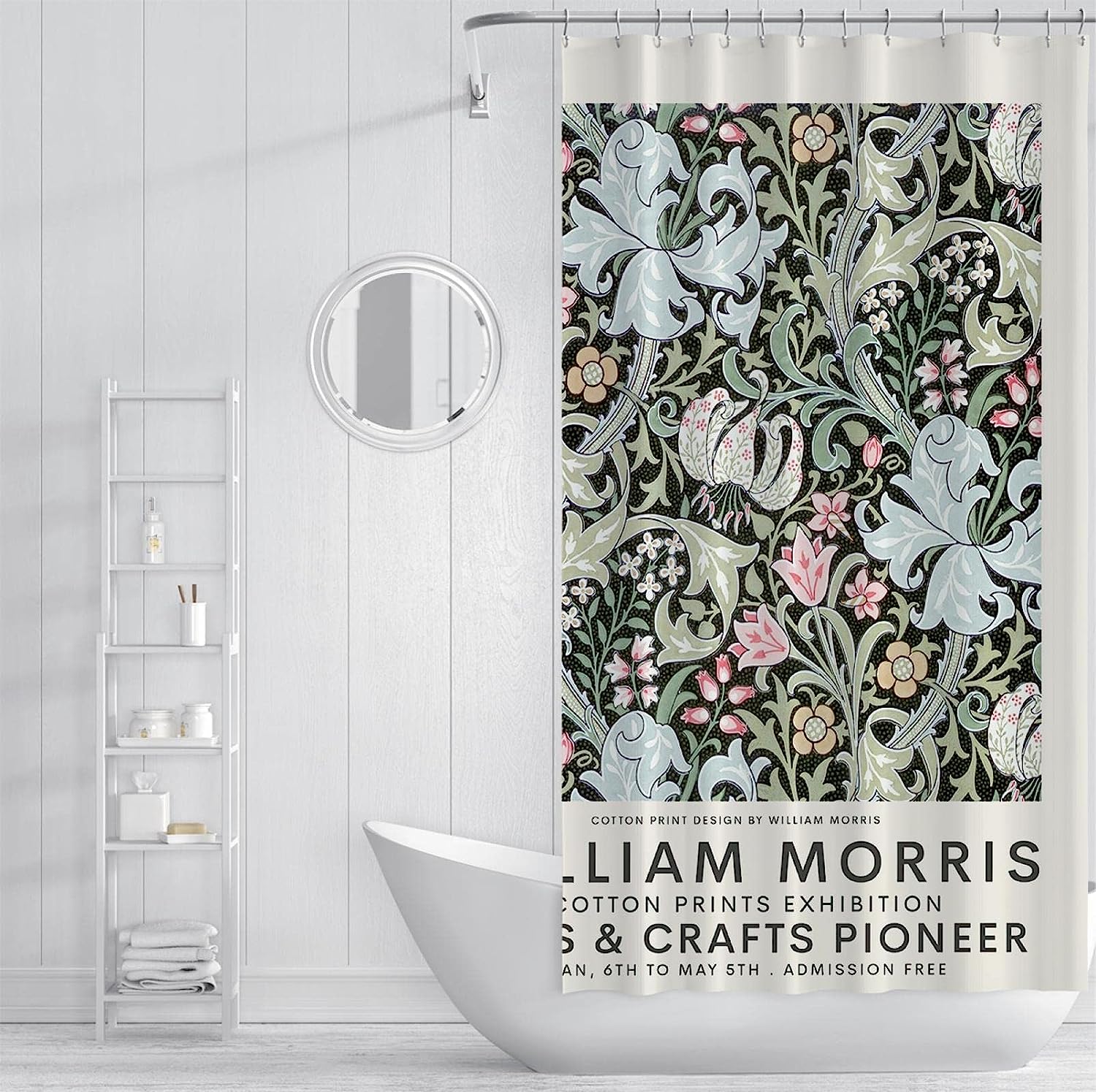 Retro Flowers William Morris Shower Curtain for Vintage Bathroom