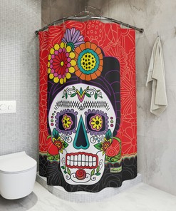 Retro Frida Sugar Skull Shower Curtain - Add Some Fun And Color To Your Bath Space