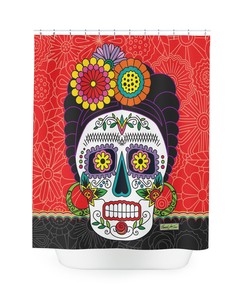 Retro Frida Sugar Skull Shower Curtain - Add Some Fun And Color To Your Bath Space