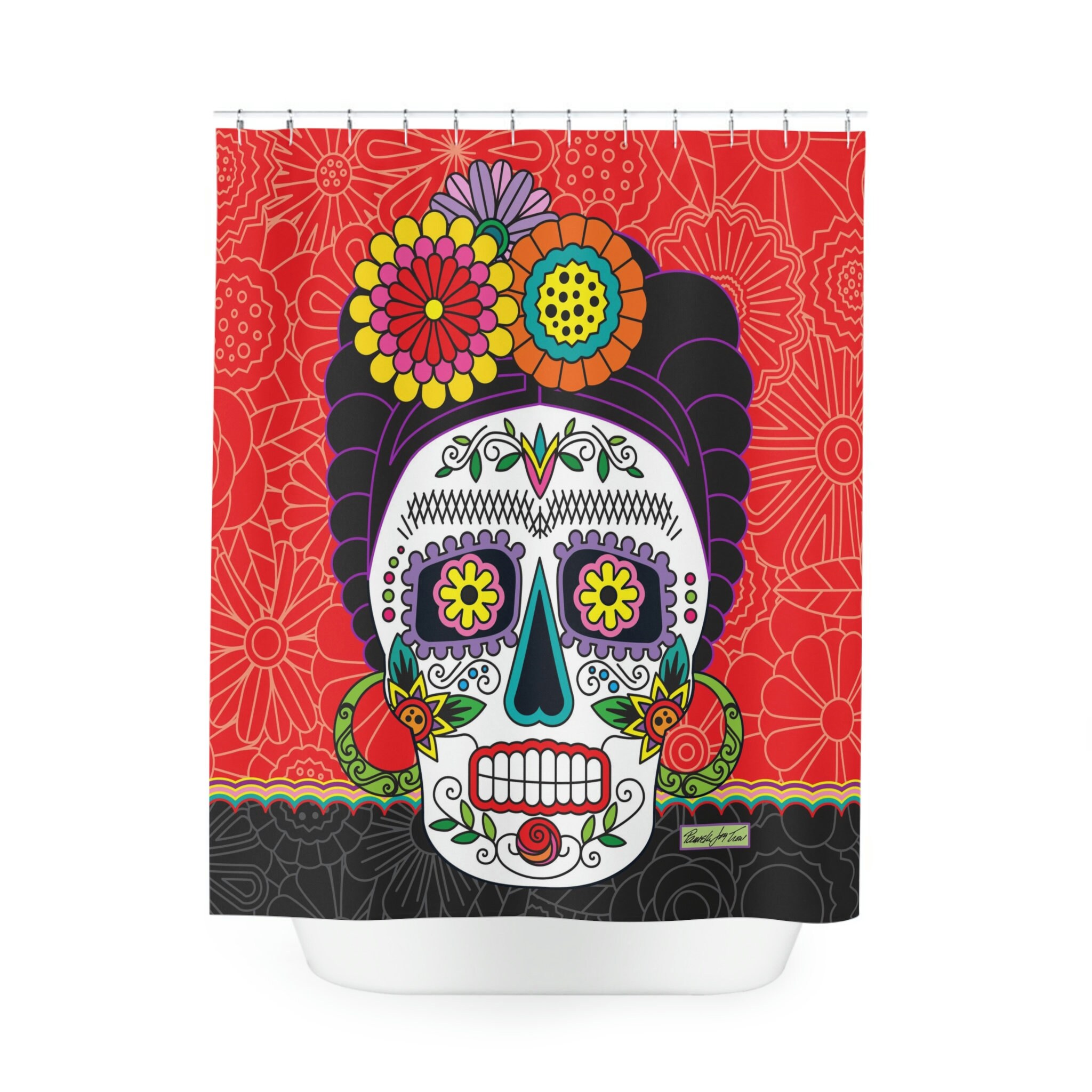 Retro Frida Sugar Skull Shower Curtain - Add Some Fun And Color To Your Bath Space