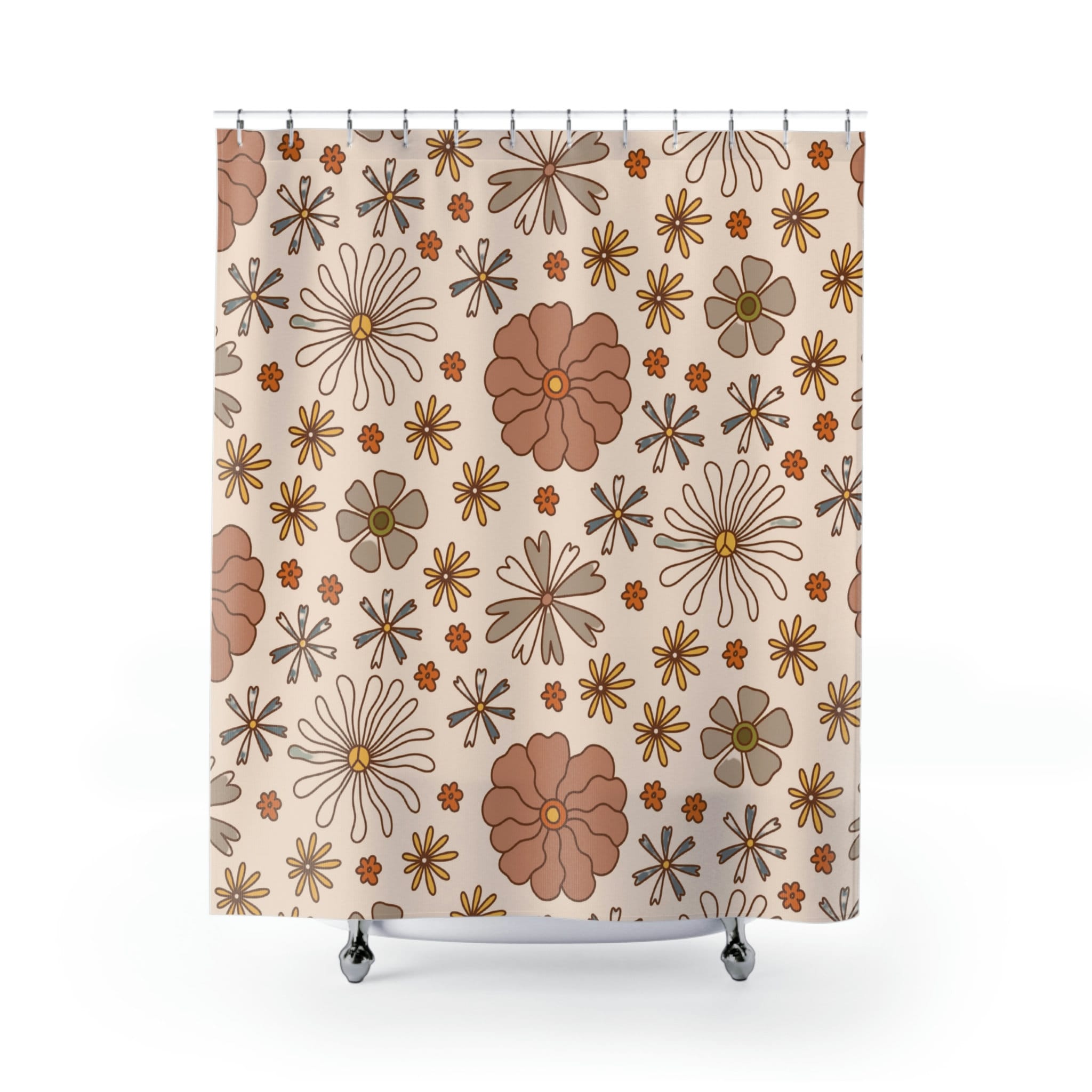 Retro Geometric Triangle Printed Shower Curtain for Bathroom Decor