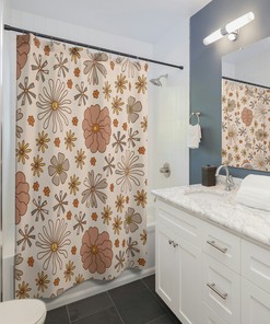 Retro Geometric Triangle Printed Shower Curtain for Bathroom Decor