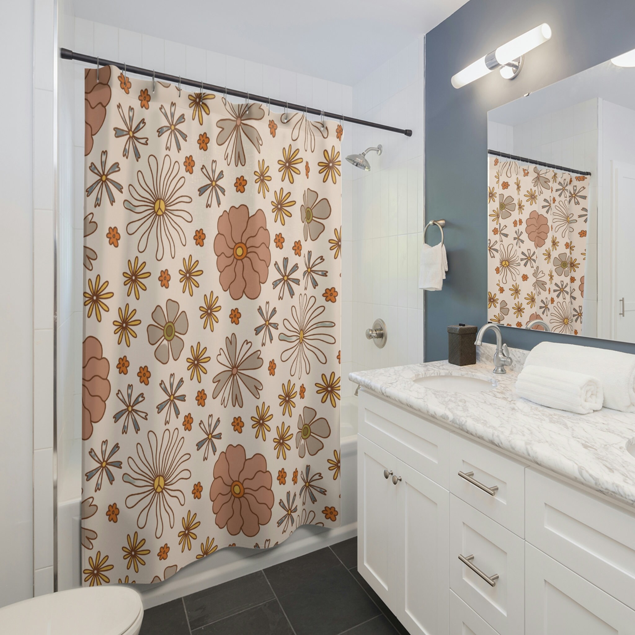 Retro Geometric Triangle Printed Shower Curtain for Bathroom Decor