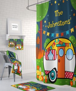 Retro Glam Camping Camper Shower Curtain with Optional Bath Towels