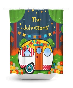 Retro Glam Camping Camper Shower Curtain with Optional Bath Towels