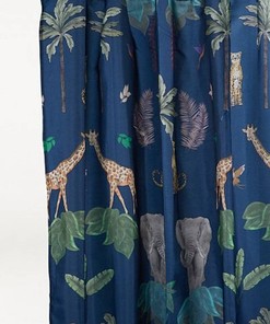 Retro Graphic Blue Monstera Leaves Shower Curtain, Botanical Plant Bath Decor, Waterproof Curtains