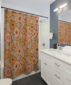 Retro Green Botanical Colourful Flower Restroom Shower Curtain Bathroom Accessories