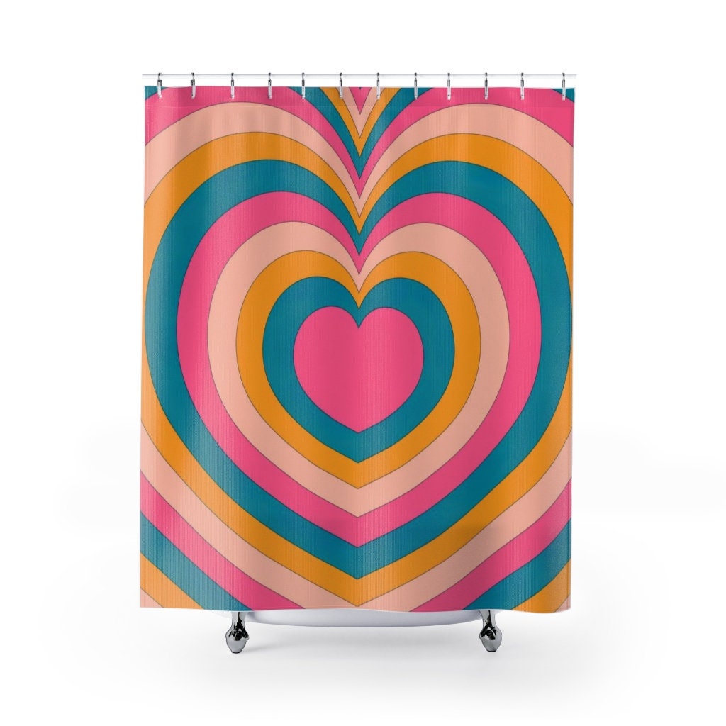 Retro Heart Love Decor Psychedelic Shower Curtain To Enhance Your Bathroom Retro Style