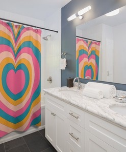 Retro Heart Love Decor Psychedelic Shower Curtain To Enhance Your Bathroom Retro Style