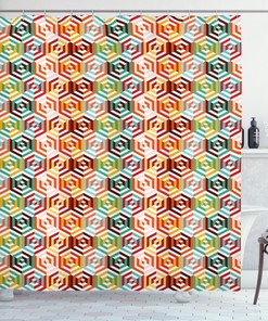 Retro Hexagonal Geometric Pattern Shower Curtain For Modern Bathroom Decor